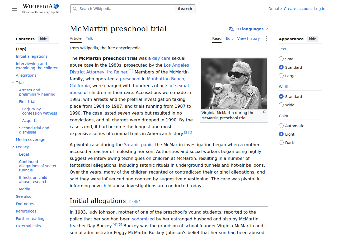 Wikipedia: McMartin preschool trial — longest, most expensive criminal trial in US history; no convictions