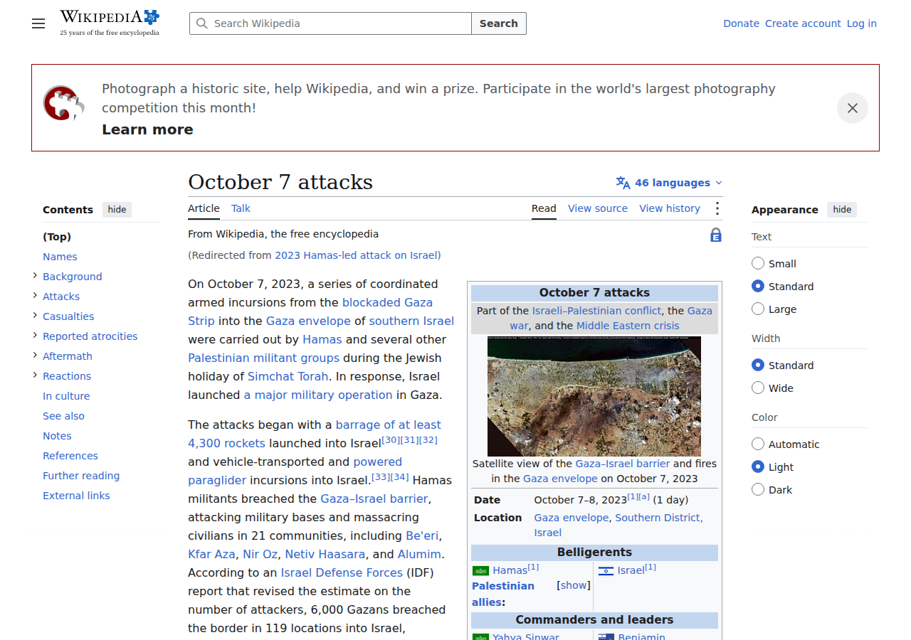 Wikipedia overview of the 2023 Hamas-led attack on Israel