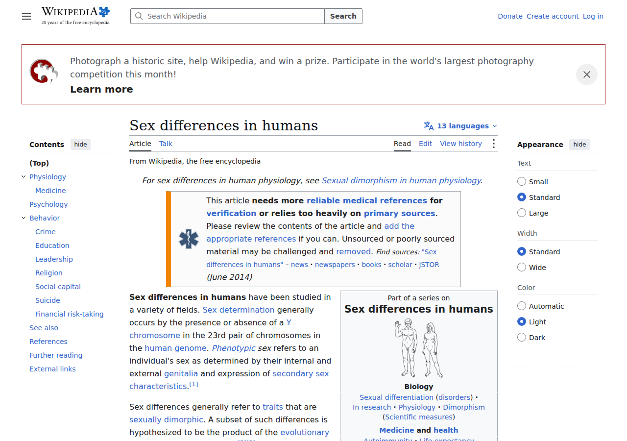 Wikipedia: Sex differences in humans