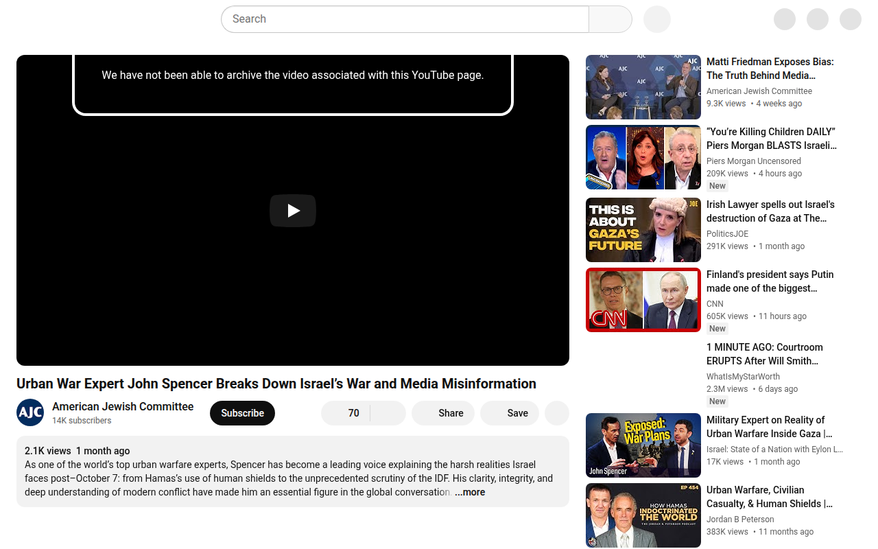 Screenshot of American Jewish Committee: John Spencer breaks down Israel's war and media misinformation