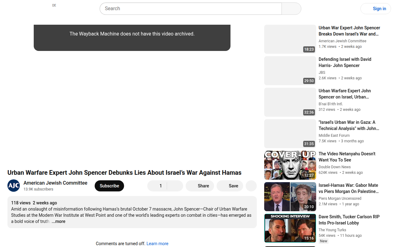 Screenshot of American Jewish Committee: John Spencer debunks lies about Israel's war against Hamas