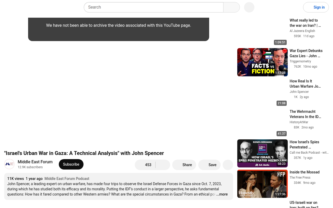 Screenshot of Middle East Forum: "Israel's Urban War in Gaza: A Technical Analysis" with John Spencer